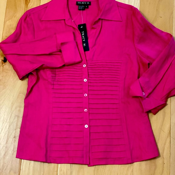Hot Pink Spring Linen Blouse - Picture 3 of 5